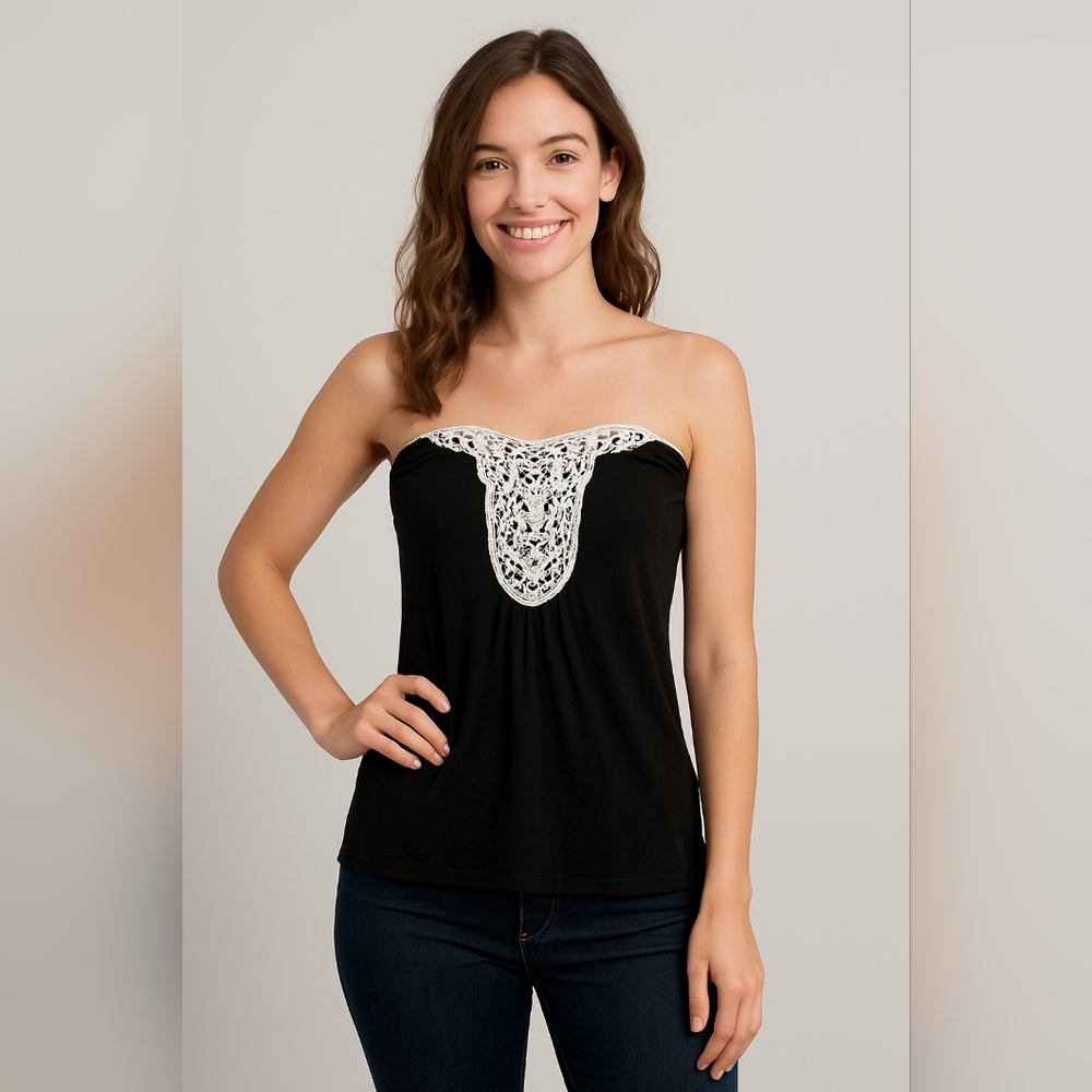 Black Lace Strapless Top